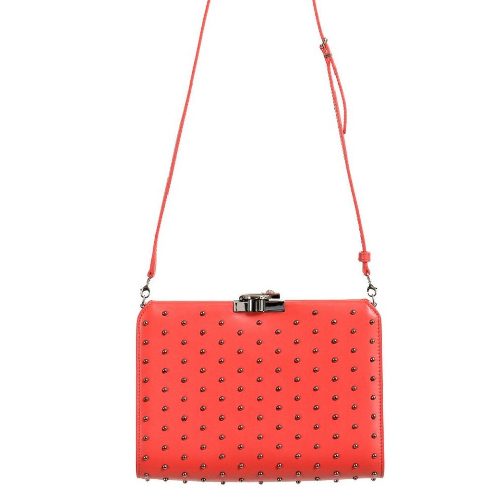 Versace Red Studded Leather Clutch Shoulder Bag